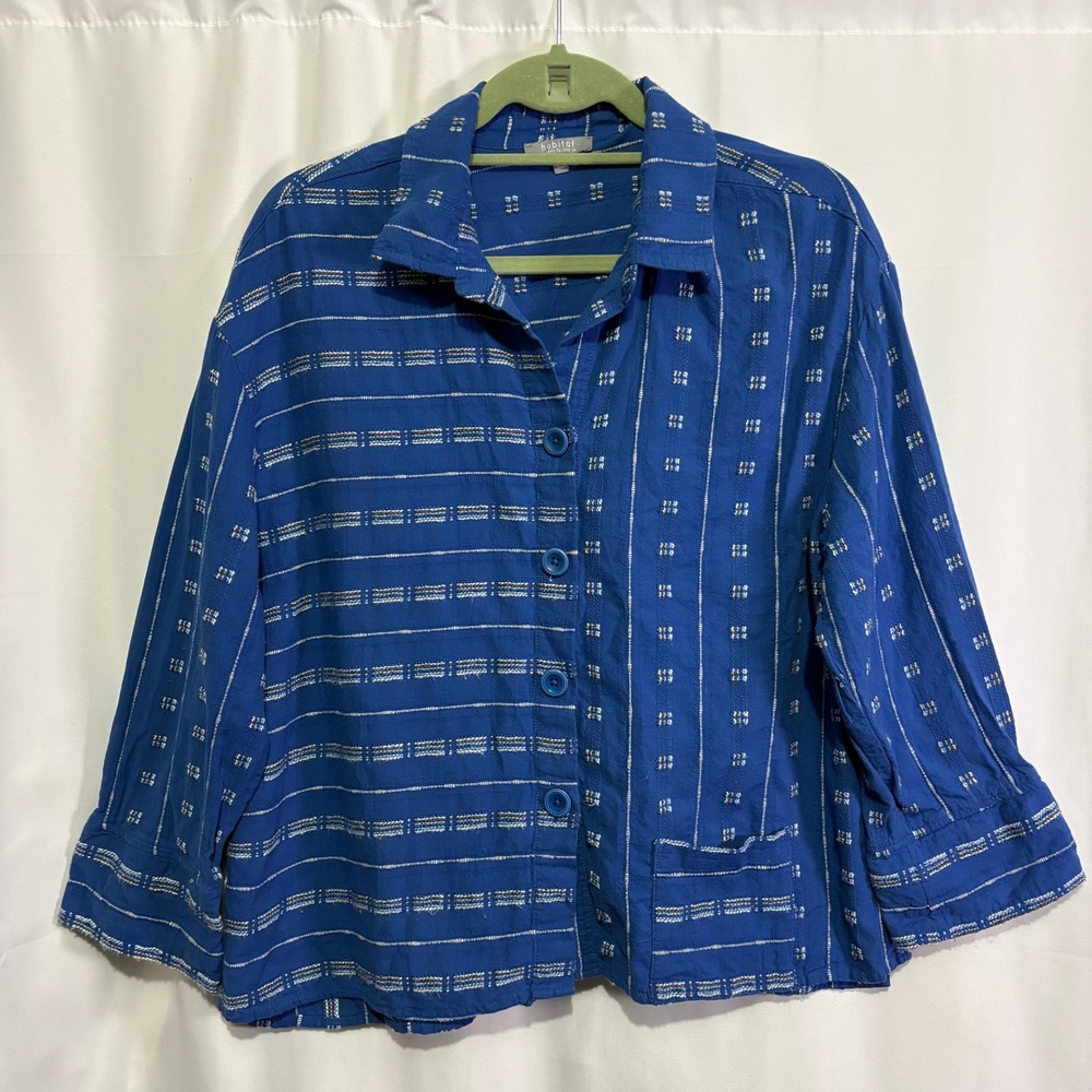 Habitat Clothes to Live In Blue Textured Stripe Button Down Shirt Pocket Medium